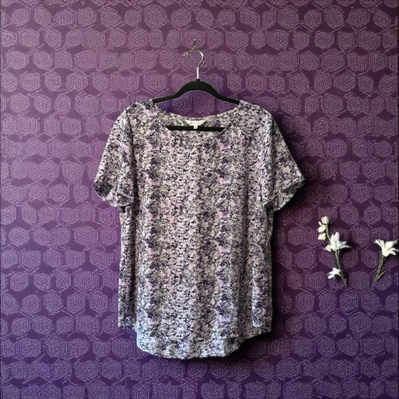 Northern Reflections Tops - Northern Reflections Purple & Grey Blotchy/Snakeskin/Honeycomb Print Top